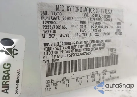 2001 Ford Explorer Limited from USA, damaged, VIN 1FMDU85PX1ZA67627